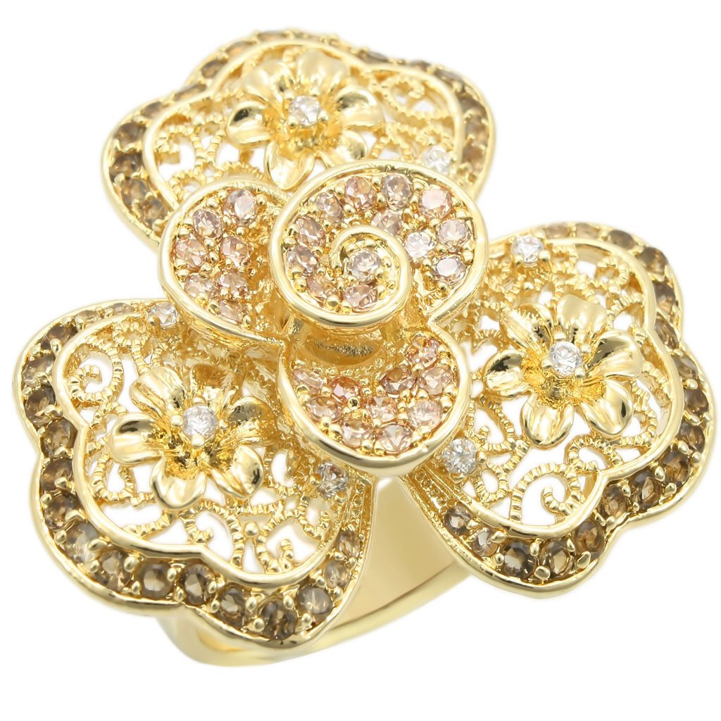 0W312 Gold Brass Ring with AAA Grade CZ in Multi