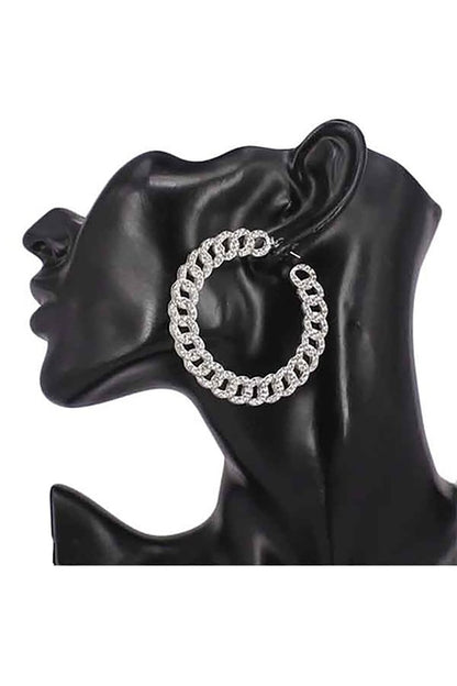 RHINESTONE LINK CHAIN HOOP EARRING