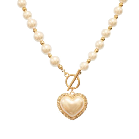 Bead Pearl Heart Toggle Necklace