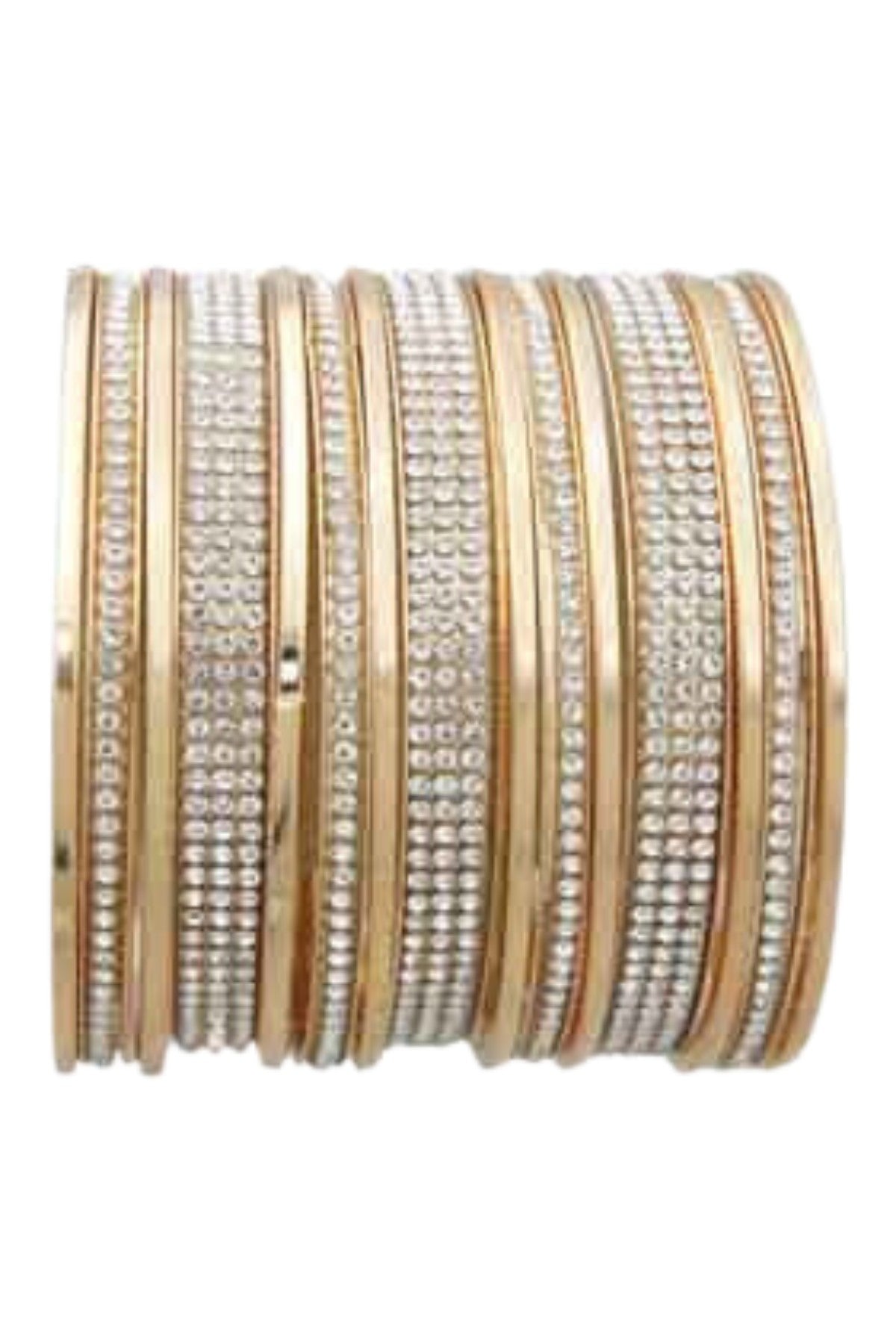 RHINESTONE & PLAIN STACKED 15PC BANGLE SET