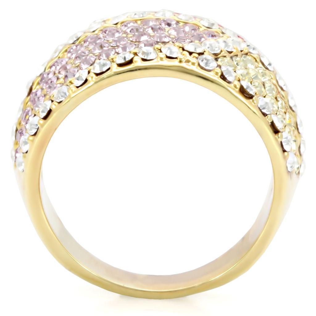 1W053 - Gold Brass Ring with Top Grade Crystal  in Multi Color