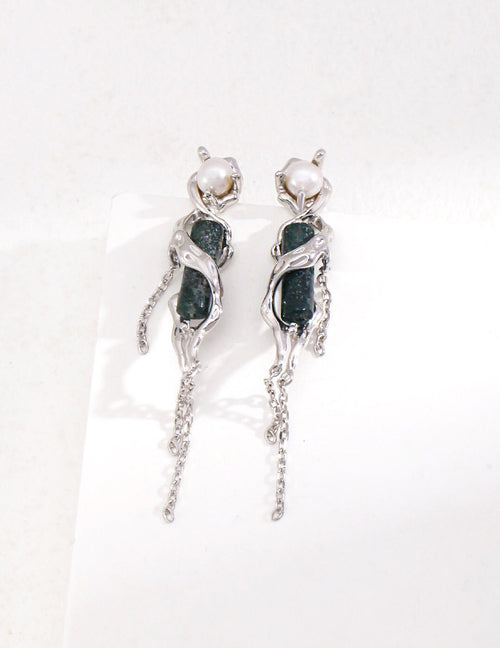 Aquatic Agate Pearl Earrings