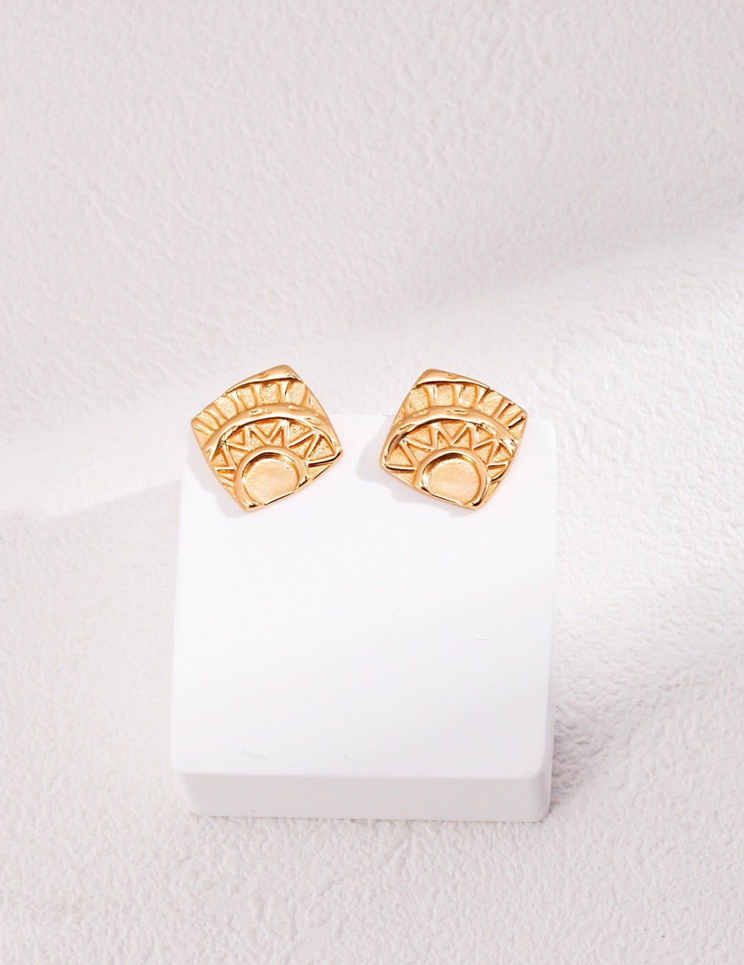 Gold Vermeil Geometric Square Printed Stud Earrings