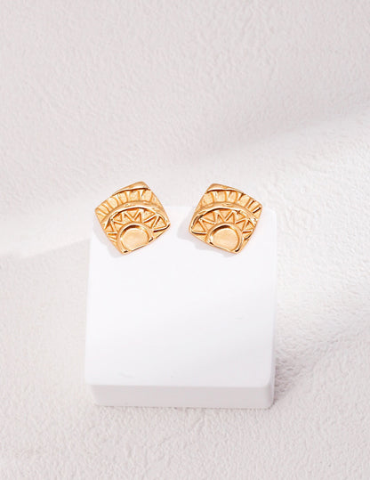 Gold Vermeil Geometric Square Printed Stud Earrings