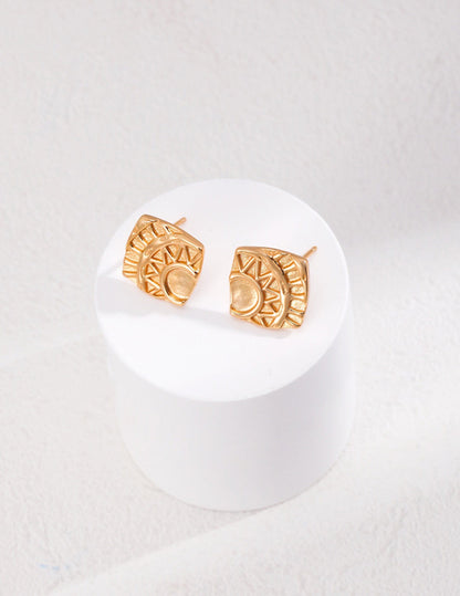 Gold Vermeil Geometric Square Printed Stud Earrings