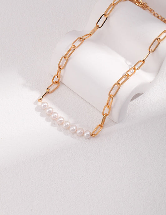 Paperclip Chain Pearl Bead Necklace