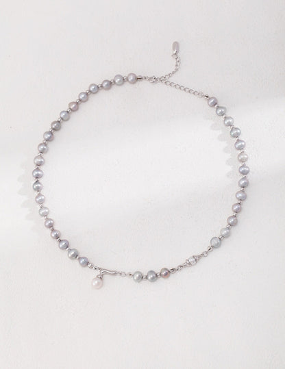 Grey Pearl Beaded Pendant Necklace