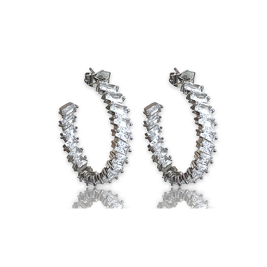 Crystal Hoop Earrings with Emerald Cut AAA+ Cubic Zirconia