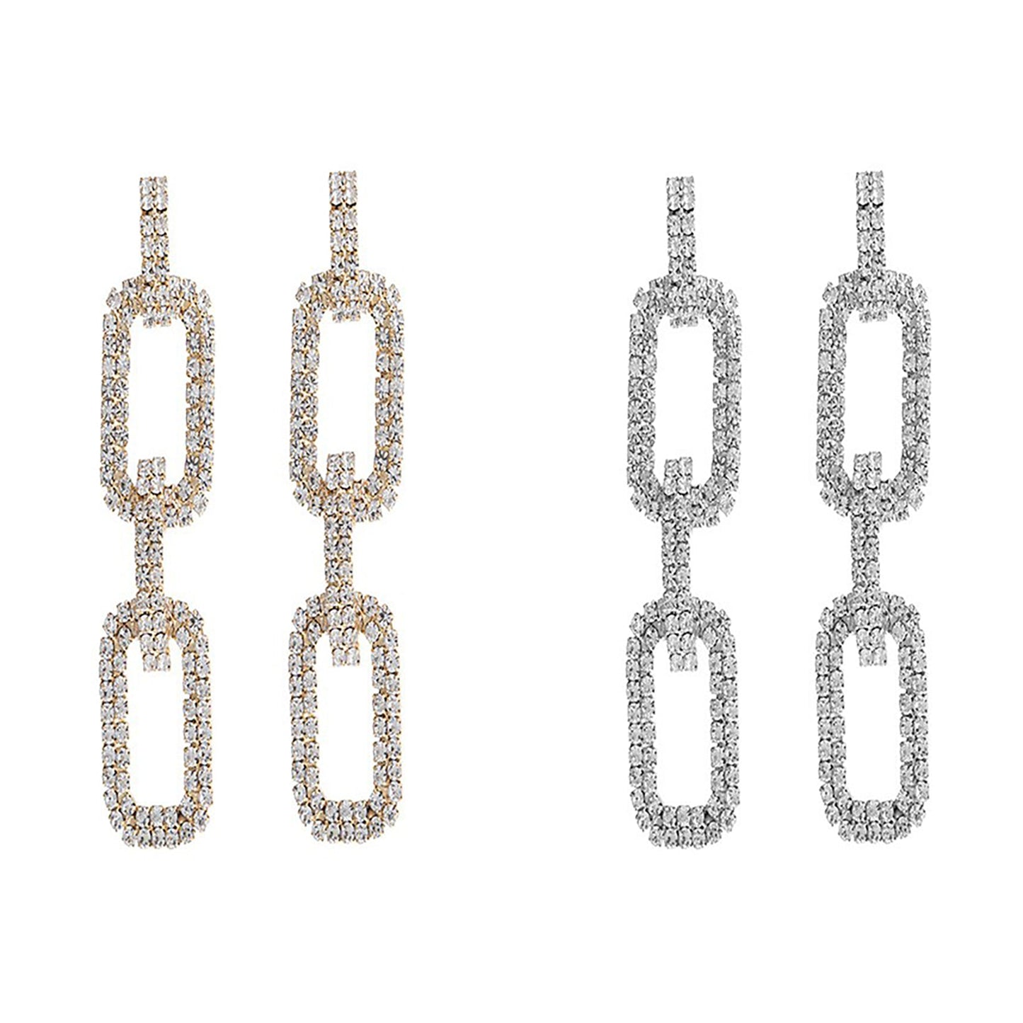 Rhinestone Rectangle Link Earrings