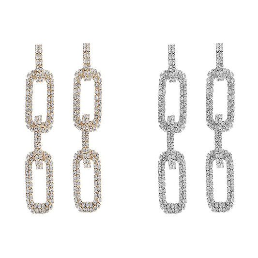 Rhinestone Rectangle Link Earrings