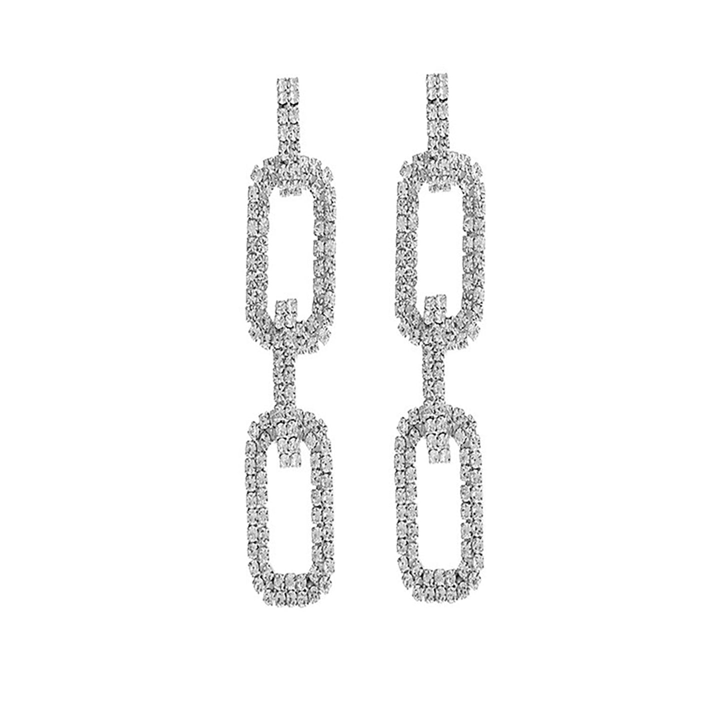 Rhinestone Rectangle Link Earrings