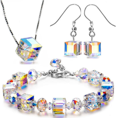 Aurora Borealis Magnificent Cube With Austrian Crystals - 3 Piece Set