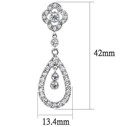 Clover/Oval Shaped Rhodium Brass Dangly Earrings with AAA Grade Crystals