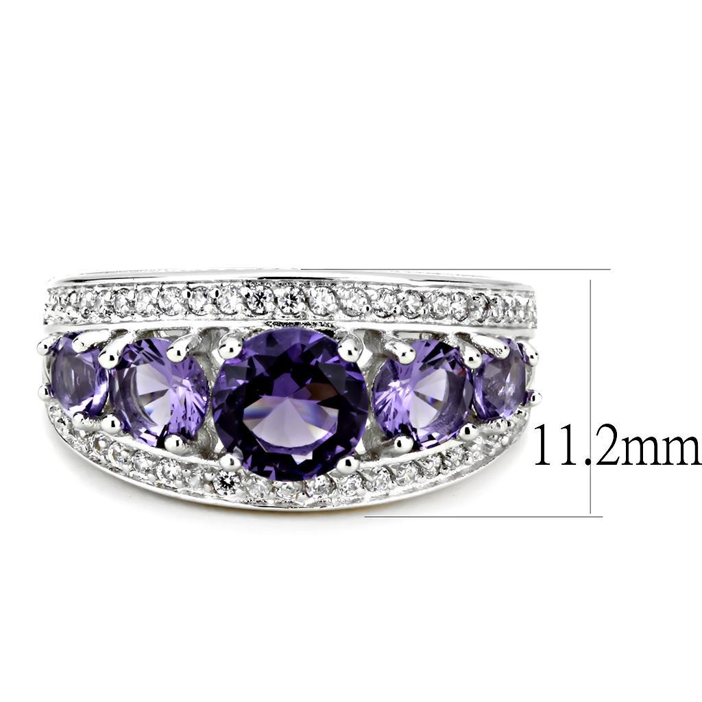 3W1530 - Rhodium Brass Ring with Synthetic  in Amethyst