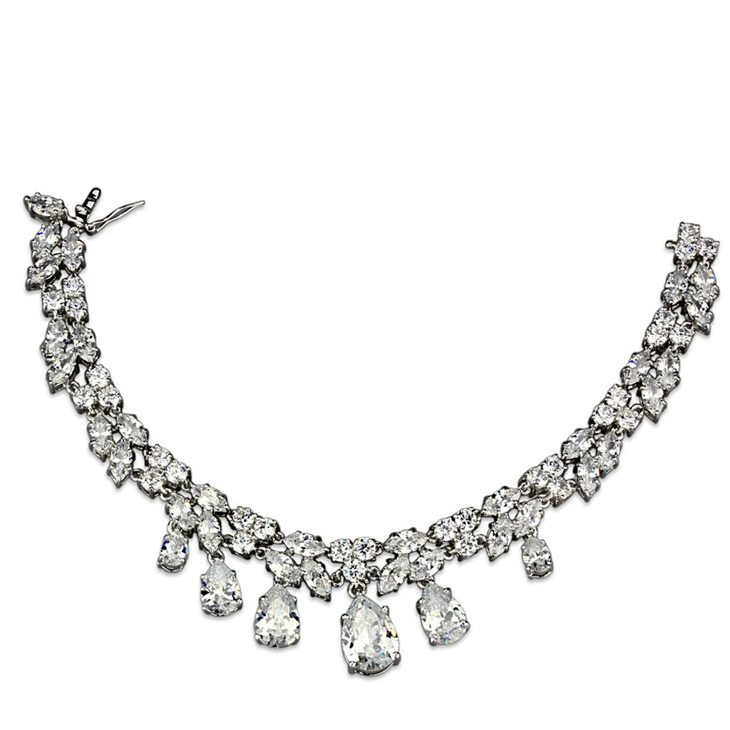 3W925 - Rhodium Brass Jewelry Sets with AAA Grade CZ  in Clear