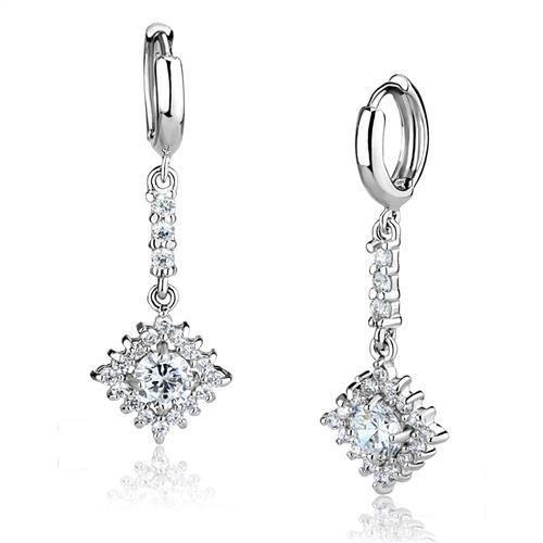 Star-Shaped Rhodium Brass Dangly Earrings with AAA Grade Crystal Centre