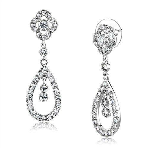 Clover/Oval Shaped Rhodium Brass Dangly Earrings with AAA Grade Crystals