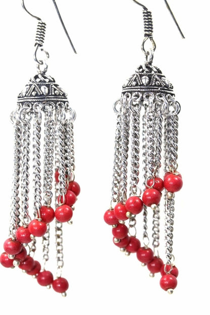 Curving Dangle Chandelier Bead Earrings