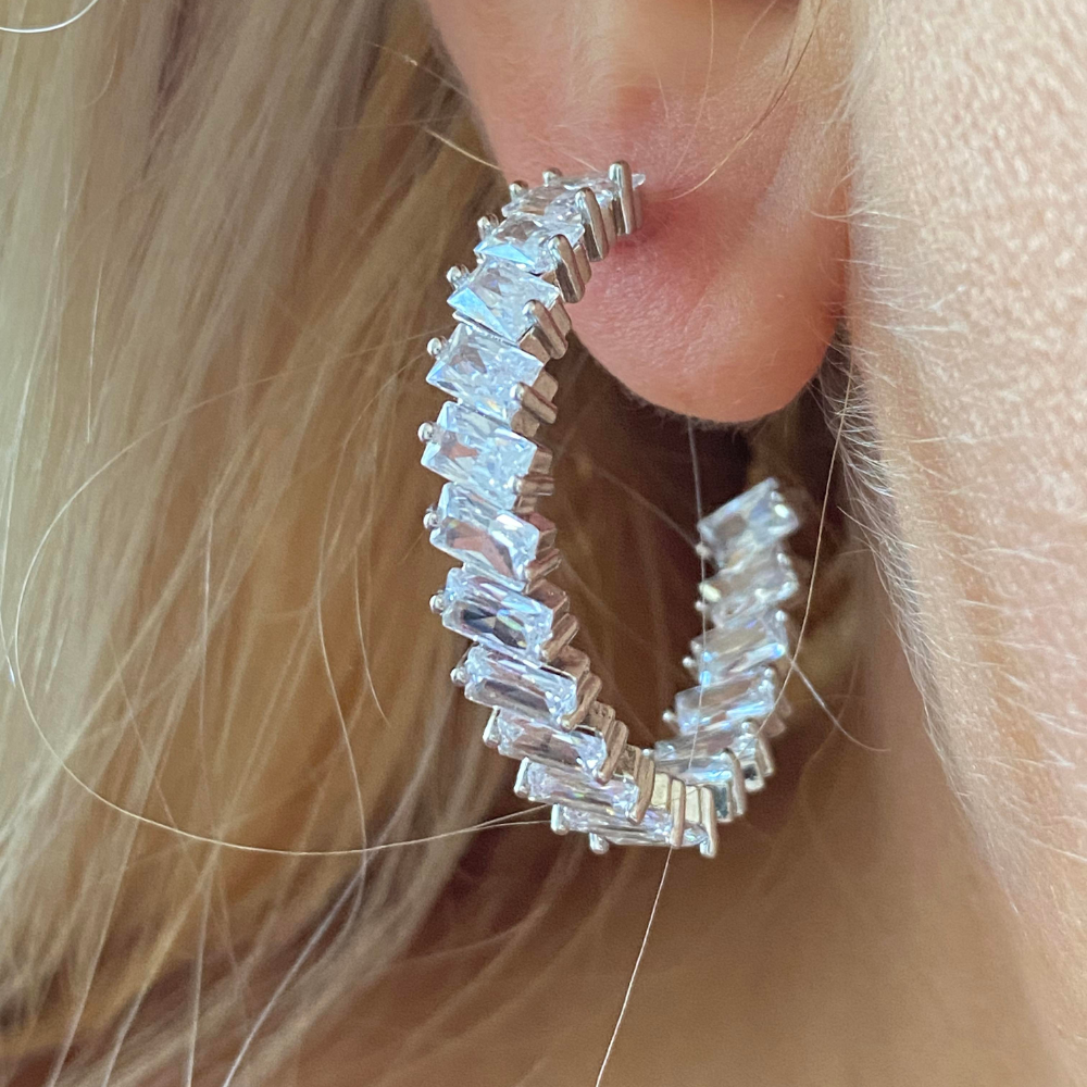 Crystal Hoop Earrings with Emerald Cut AAA+ Cubic Zirconia