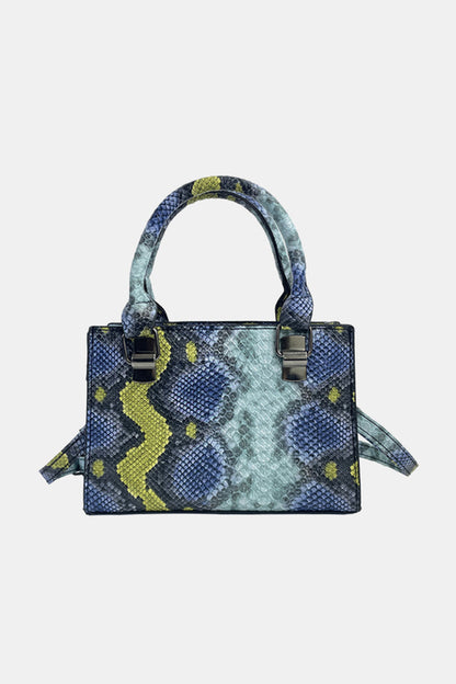 Snakeskin Print Faux Leather Handbag with Detachable Shoulder Strap