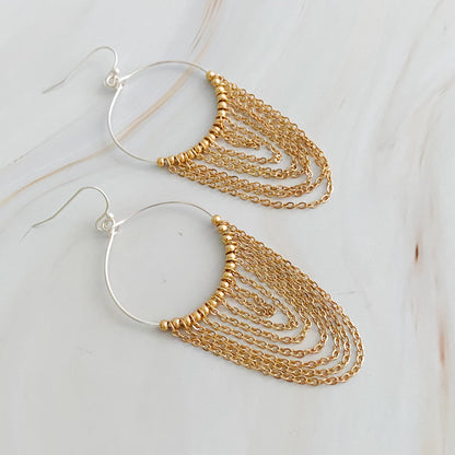 Chain Drapes Two Tone Earrings