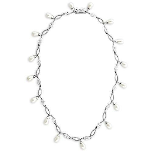 7X420 - Rhodium 925 Sterling Silver Necklace with Synthetic Pearl in W