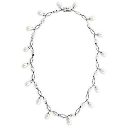 7X420 - Rhodium 925 Sterling Silver Necklace with Synthetic Pearl in W