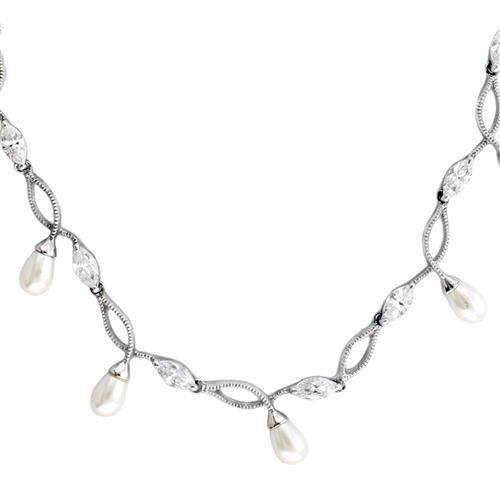 7X420 - Rhodium 925 Sterling Silver Necklace with Synthetic Pearl in W