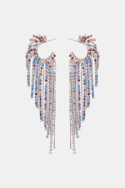 Fringed Rhinestone Zinc Alloy Dangle Earrings