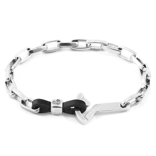 Coal Black Frigate Silver & Leather Bracelet