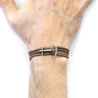 Light Brown Admiral Silver & Leather Bracelet