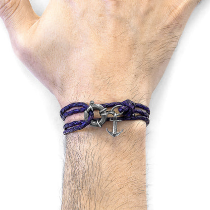 Grape Purple Clyde Silver & Braided Leather Bracelet