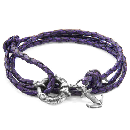 Grape Purple Clyde Silver & Braided Leather Bracelet