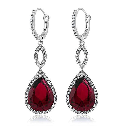 Ruby Pave Teardrop Infinity Drop Embellished with  Crystals in 18K Whi