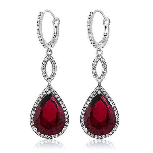 Ruby Pave Teardrop Infinity Drop Embellished with  Crystals in 18K Whi