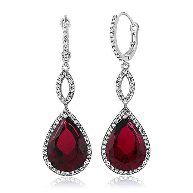 Ruby Pave Teardrop Infinity Drop Embellished with  Crystals in 18K Whi