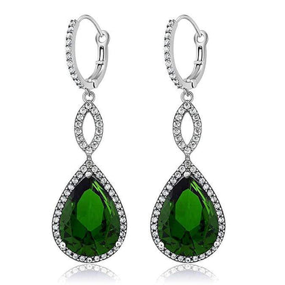 Emerald Pave Teardrop Infinity Drop Embellished with  Crystals in 18K