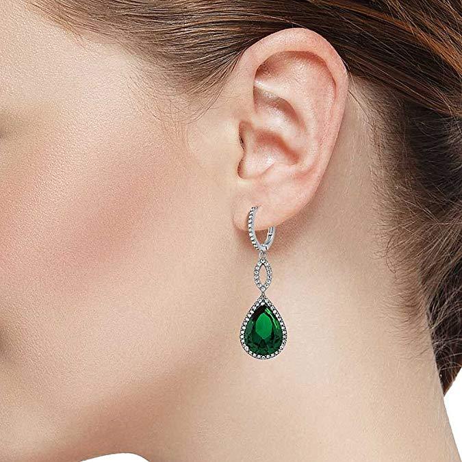 Emerald Pave Teardrop Infinity Drop Embellished with  Crystals in 18K