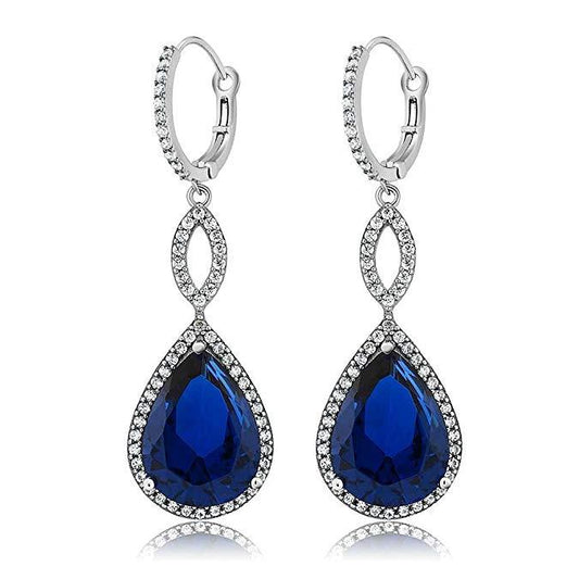 Sapphire Pave Teardrop Infinity Drop Embellished with  Crystals in 18K