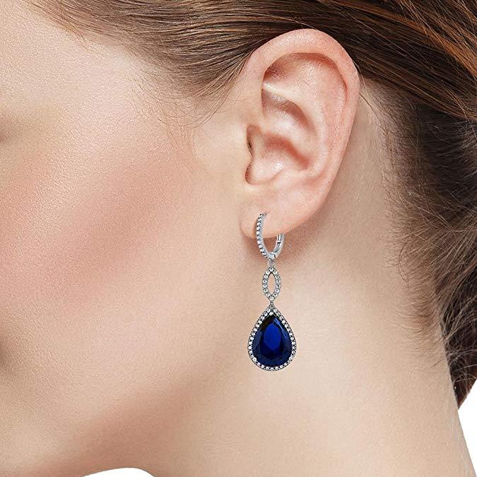 Sapphire Pave Teardrop Infinity Drop Embellished with  Crystals in 18K