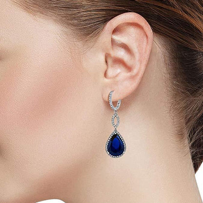 Sapphire Pave Teardrop Infinity Drop Embellished with  Crystals in 18K