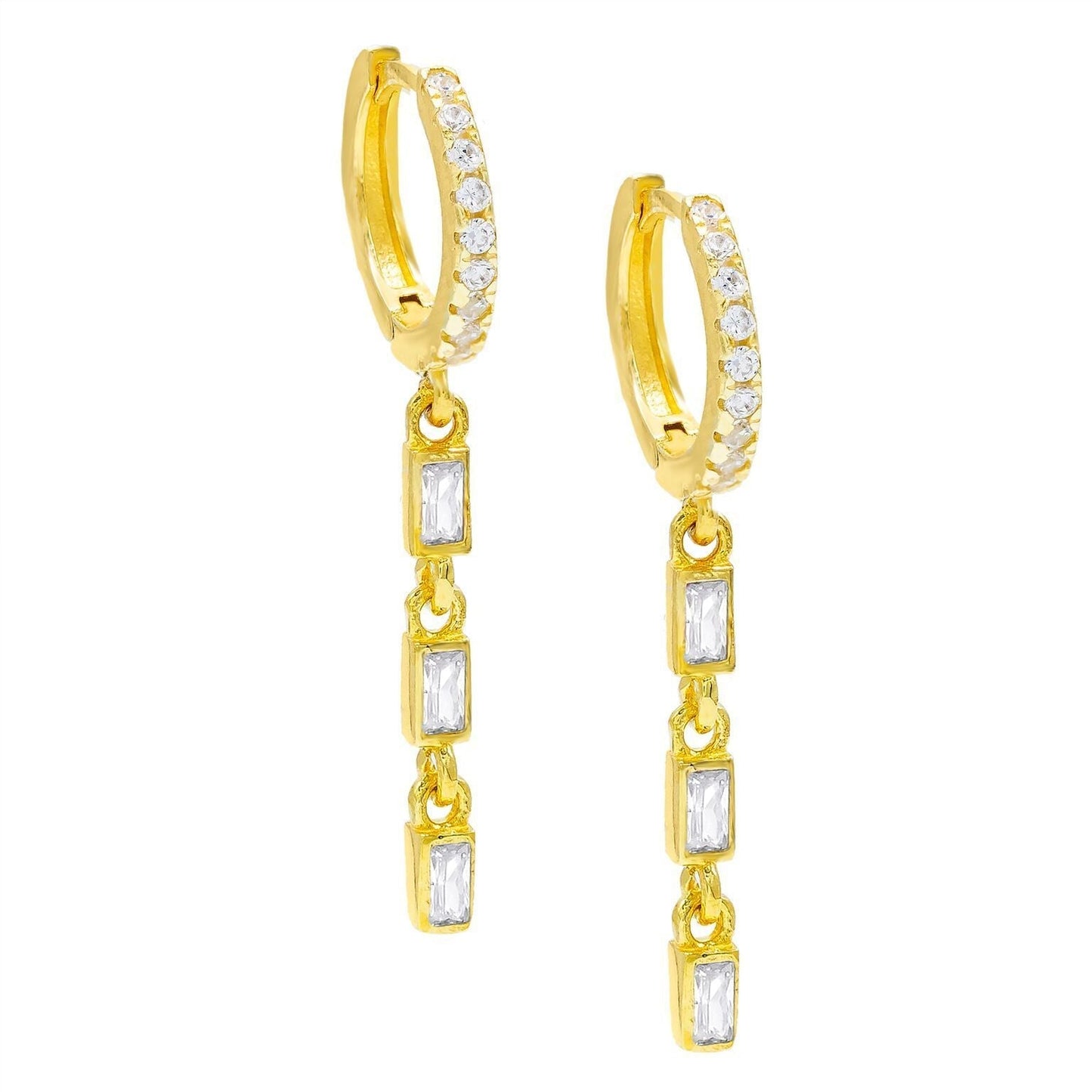 2 PACK Dangling White Stone Dangling Pav'e Earrings in 14K Gold Platin