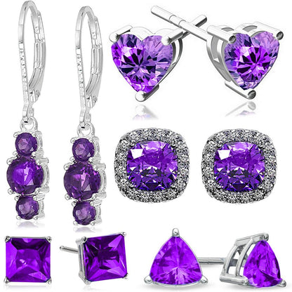 5 Piece Assorted Earring Set made With Crystals with Luxe Box - Amethy