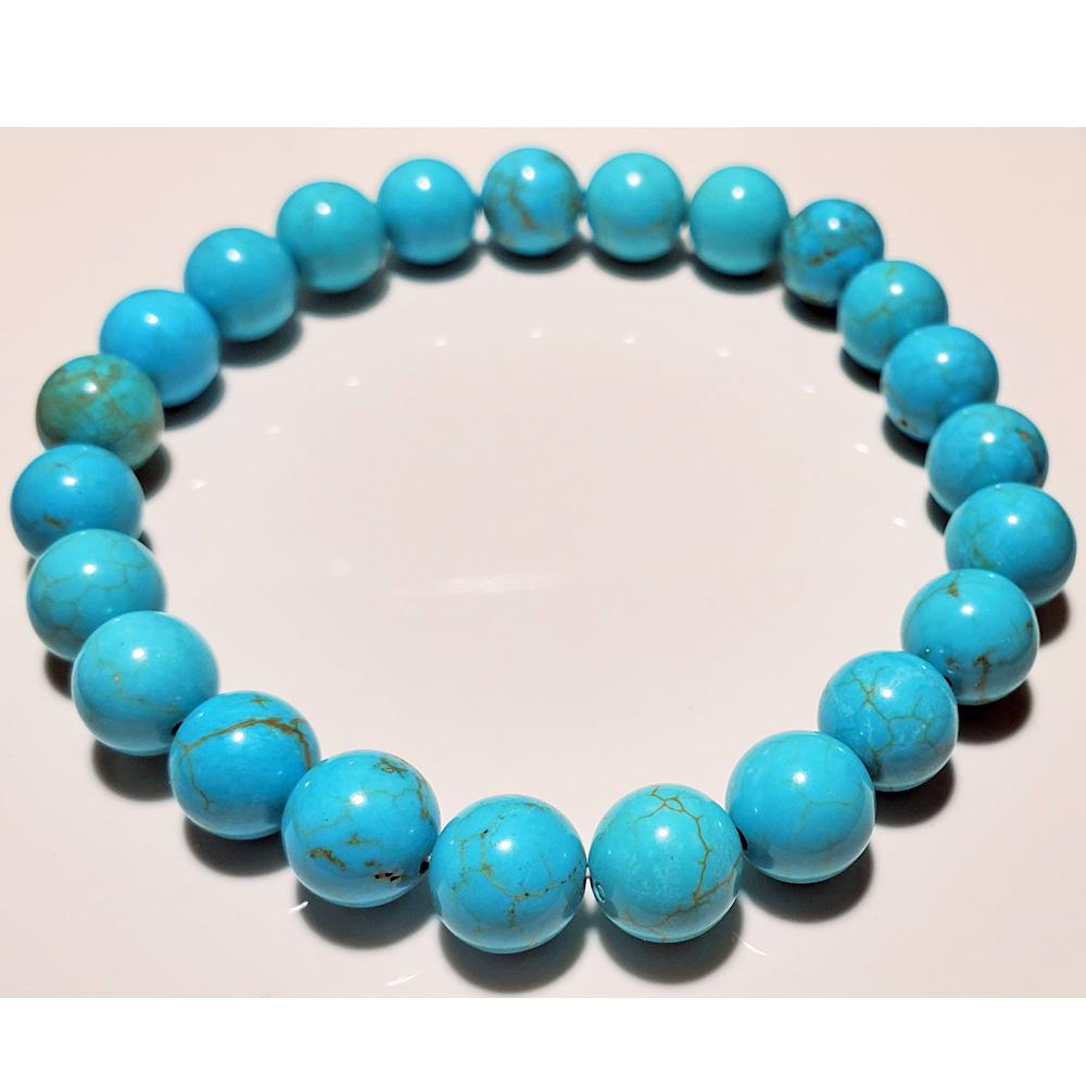 8mm Blue Howlite Beaded Elastic Stretch Bracelet