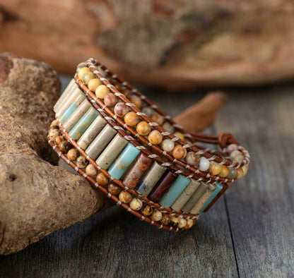 Boho Bracelet Unique Tube Shape Natural Stone 3