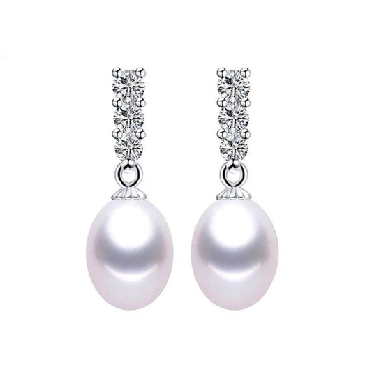 Genuine Freshwater Pearl and Simulated Diamond Drop Earrings