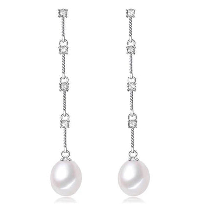 Stunning Simulated Diamond and Freshwater Pearl Dangle Earrings