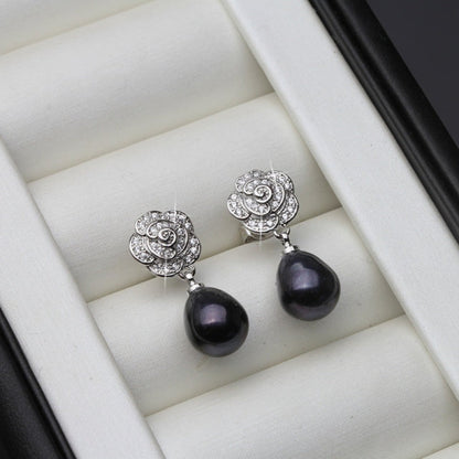 Genuine Freshwater Pearl & Simulated Diamond Floral Drop Earrings