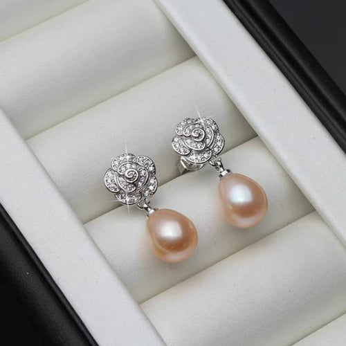 Genuine Freshwater Pearl & Simulated Diamond Floral Drop Earrings