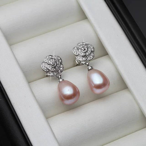 Genuine Freshwater Pearl & Simulated Diamond Floral Drop Earrings